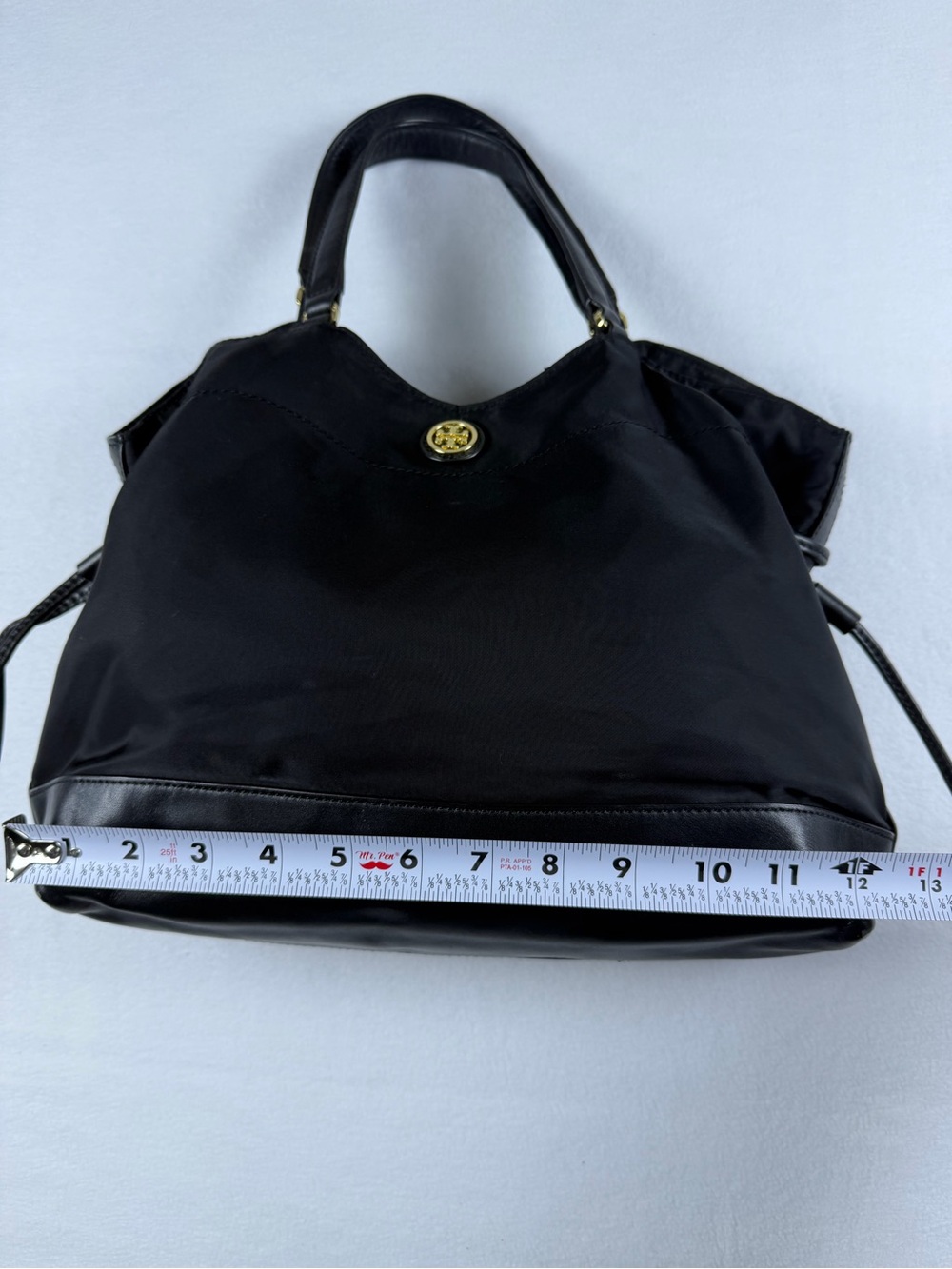 Tory Burch Black Nylon & Leather Drawstring Tote Shoulder Bag Gold Hardware - Picture 10 of 13